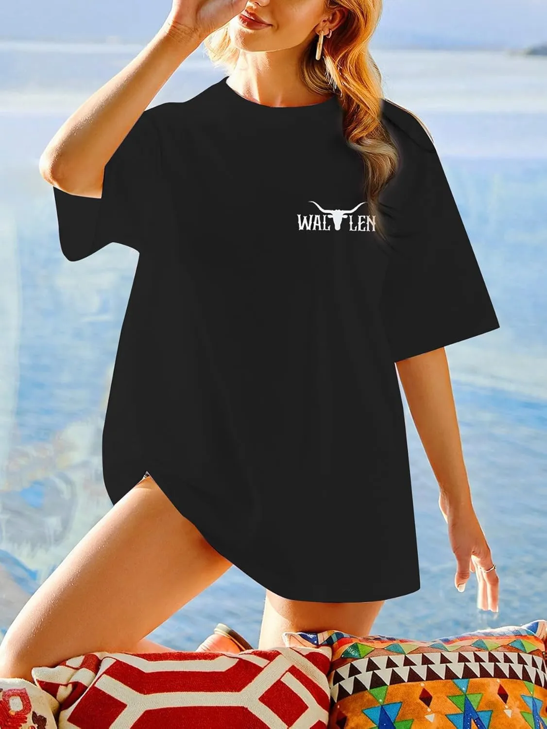 Cow Skull Women Oversized Shirts Country Music Tshirt Western T Shirt Vintage Music Lover Gift Rodeo Cowboy Graphic Tee