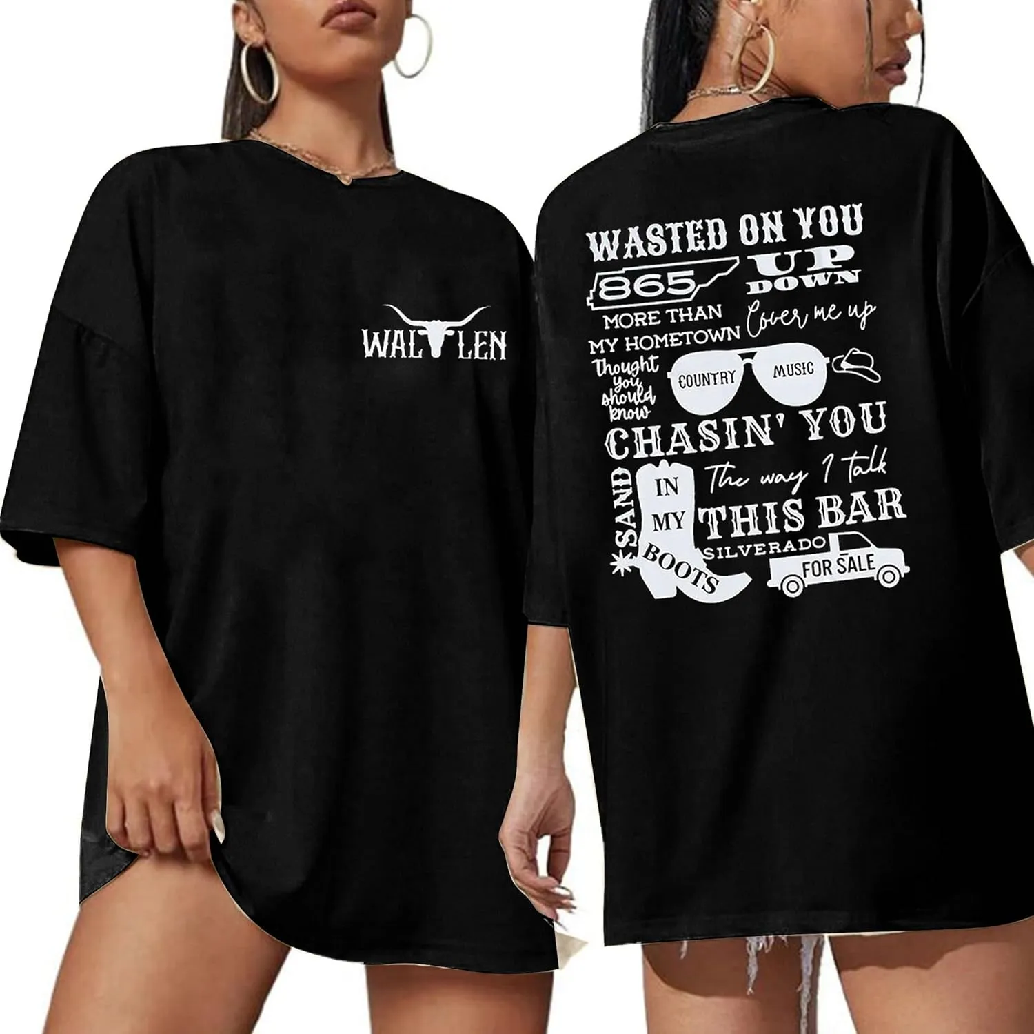 Cow Skull Women Oversized Shirts Country Music Tshirt Western T Shirt Vintage Music Lover Gift Rodeo Cowboy Graphic Tee