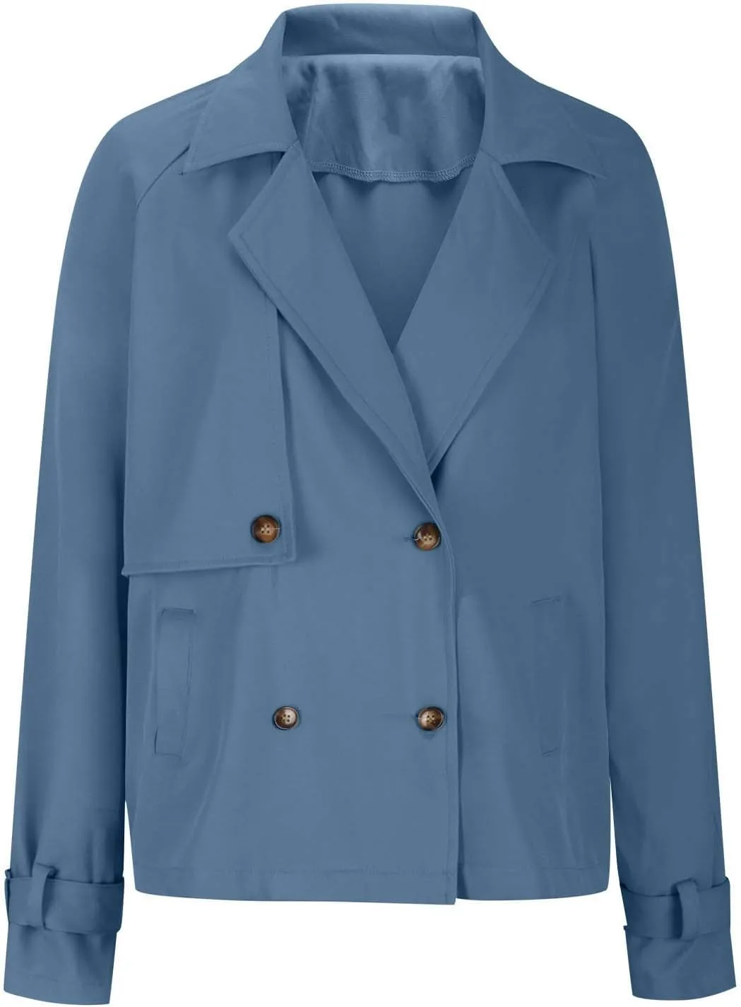 Cropped Trench Coat for Women Long Sleeve Double Breasted Notched Lapel Casual Loose Fit Jackets with Pockets Fall