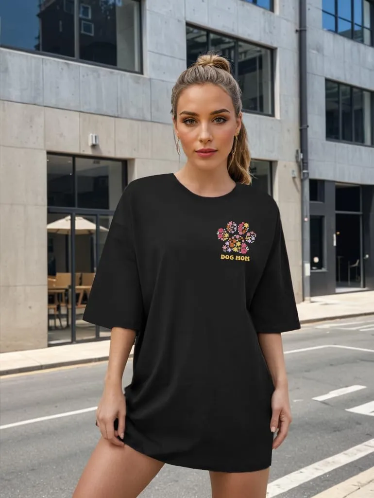 Dog Mom Shirt for Women Oversized Mama T-Shirt Funny Dog Paw Graphic Tees Casual Loose Tops