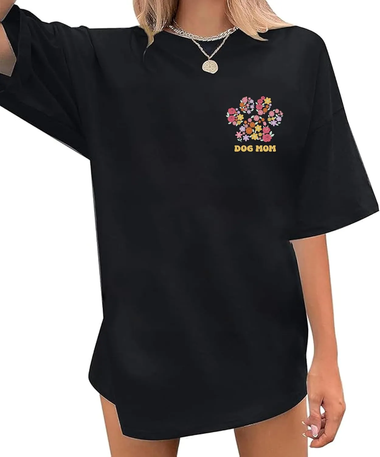 Dog Mom Shirt for Women Oversized Mama T-Shirt Funny Dog Paw Graphic Tees Casual Loose Tops