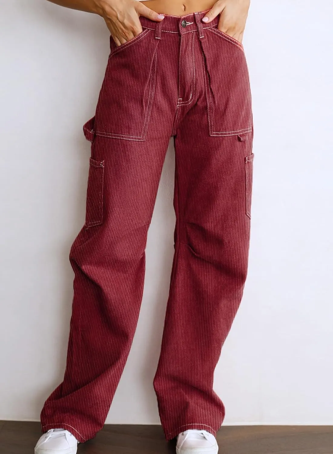 Dokotoo Cargo Long Pants Women 2024 Wide Leg High Waisted with Pockets Casual Pants