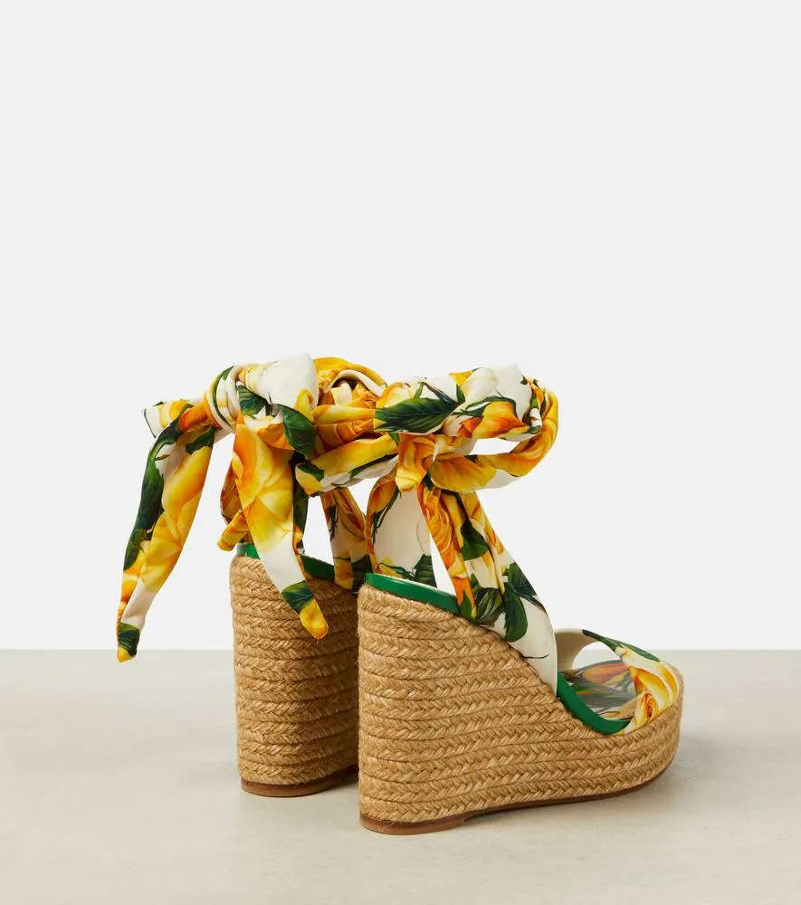 Dolce&Gabbana Floral satin wedge espadrilles