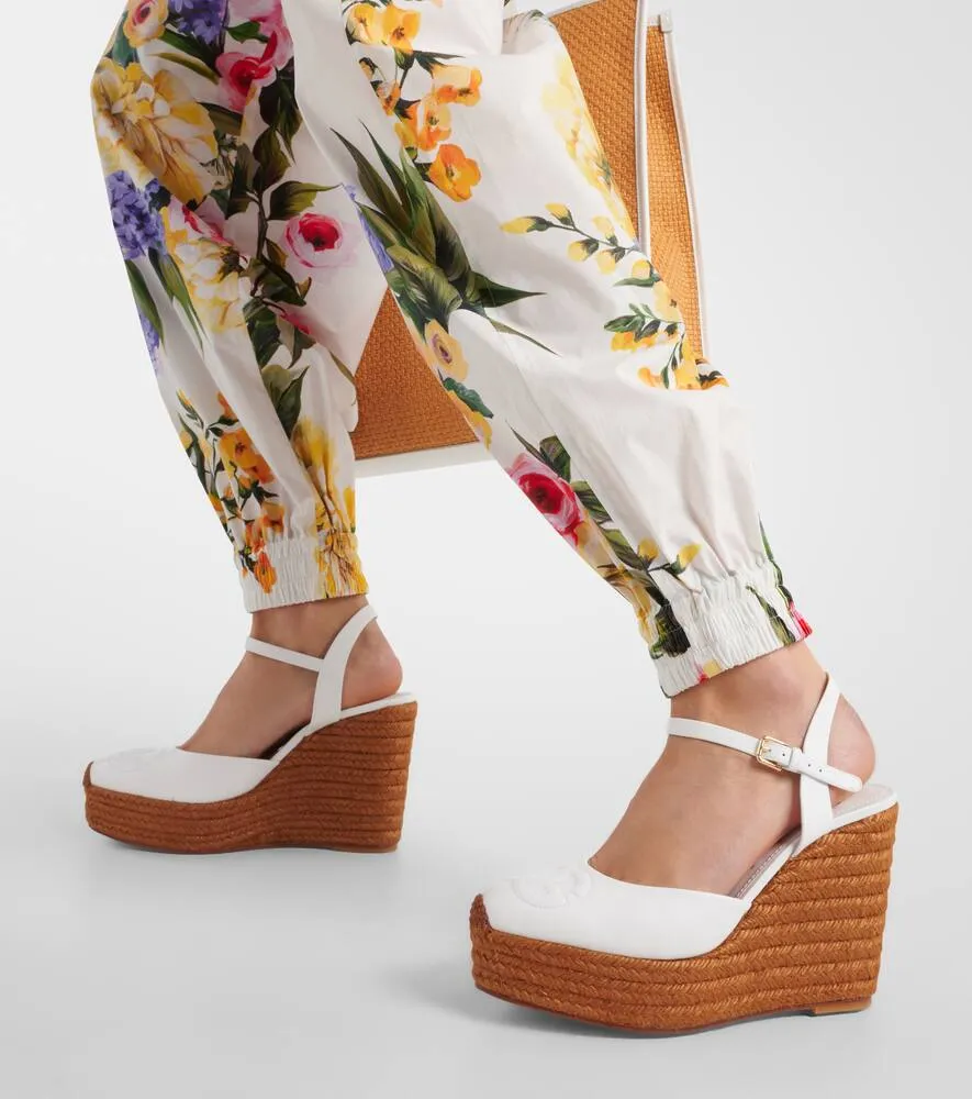 Dolce&Gabbana Logo embroidered leather wedge espadrilles