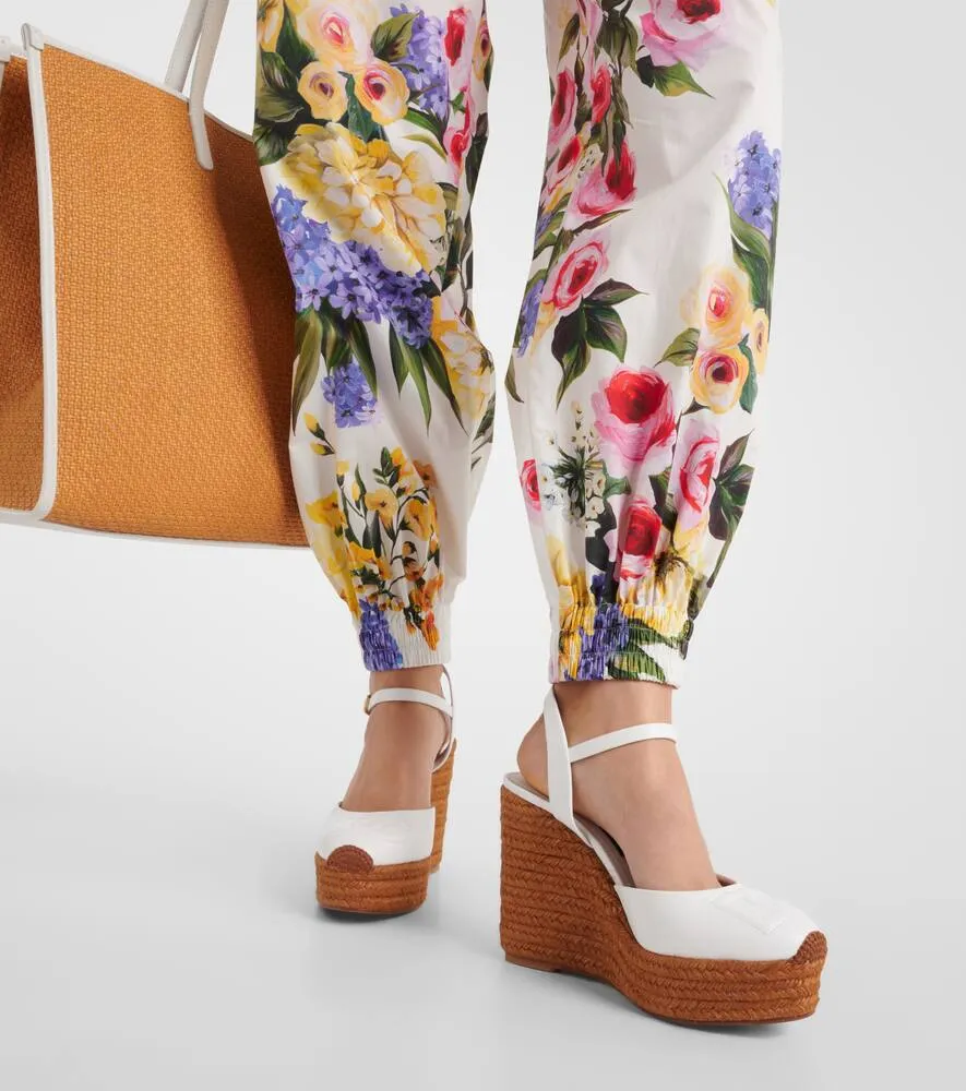 Dolce&Gabbana Logo embroidered leather wedge espadrilles