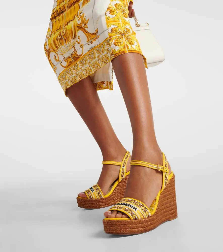 Dolce&Gabbana Majolica leather-trimmed espadrille wedges