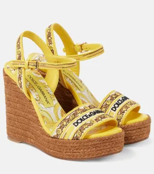 Dolce&Gabbana Majolica leather-trimmed espadrille wedges