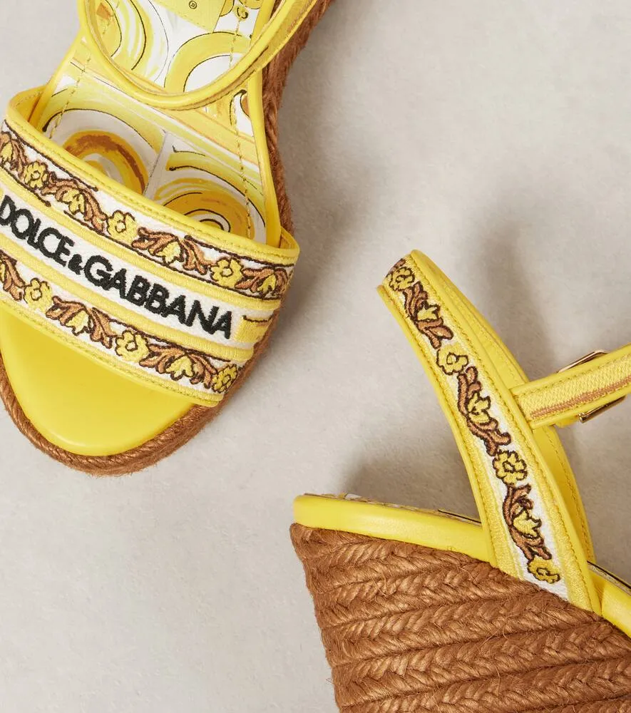 Dolce&Gabbana Majolica leather-trimmed espadrille wedges