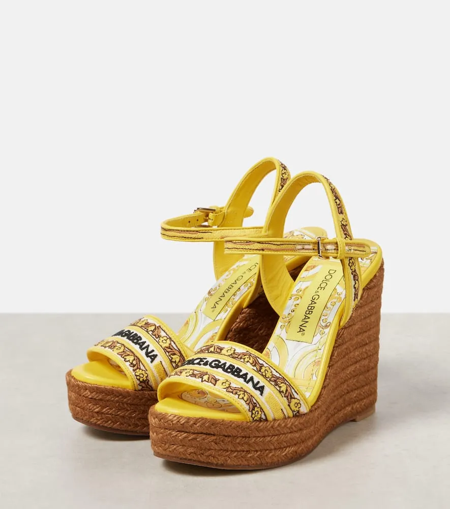 Dolce&Gabbana Majolica leather-trimmed espadrille wedges