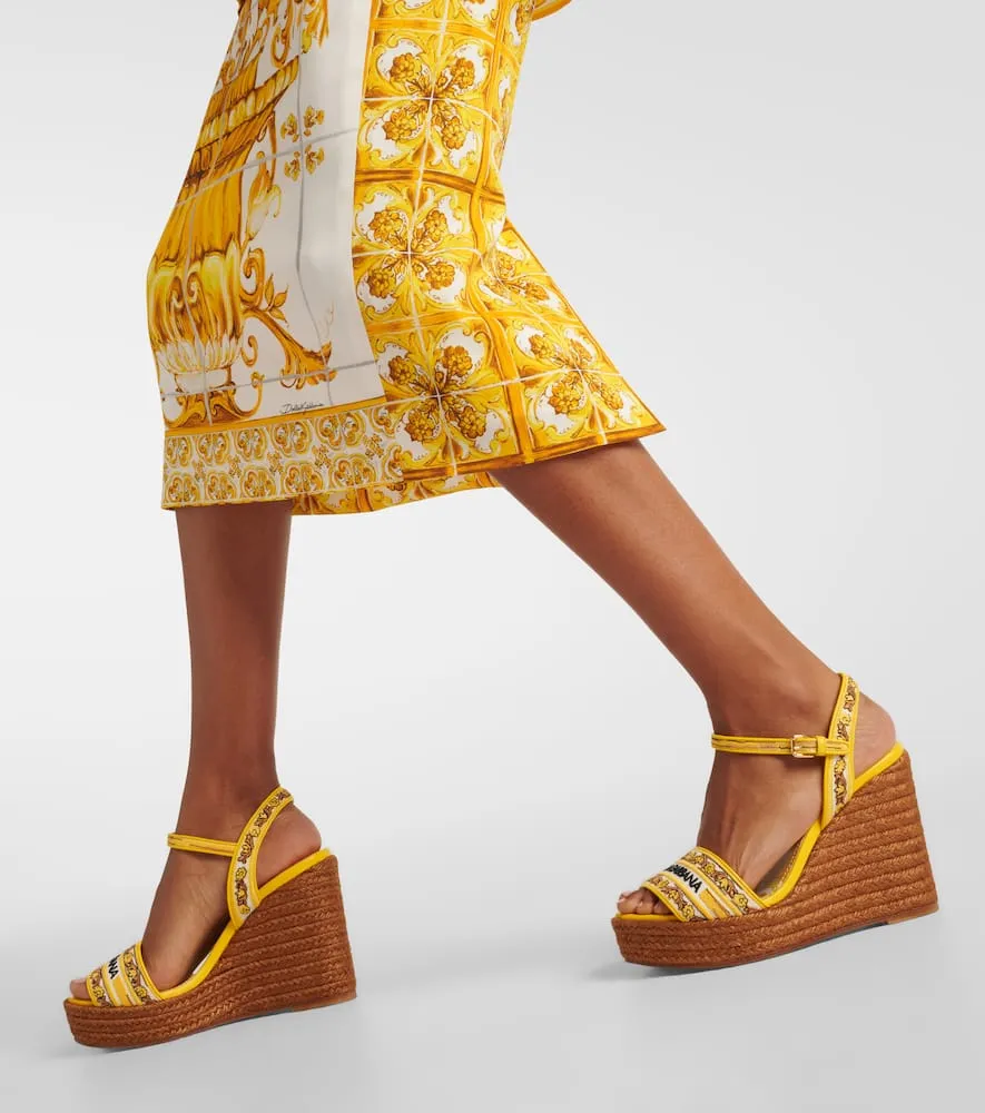 Dolce&Gabbana Majolica leather-trimmed espadrille wedges