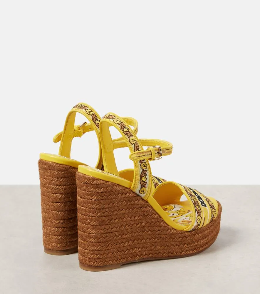 Dolce&Gabbana Majolica leather-trimmed espadrille wedges