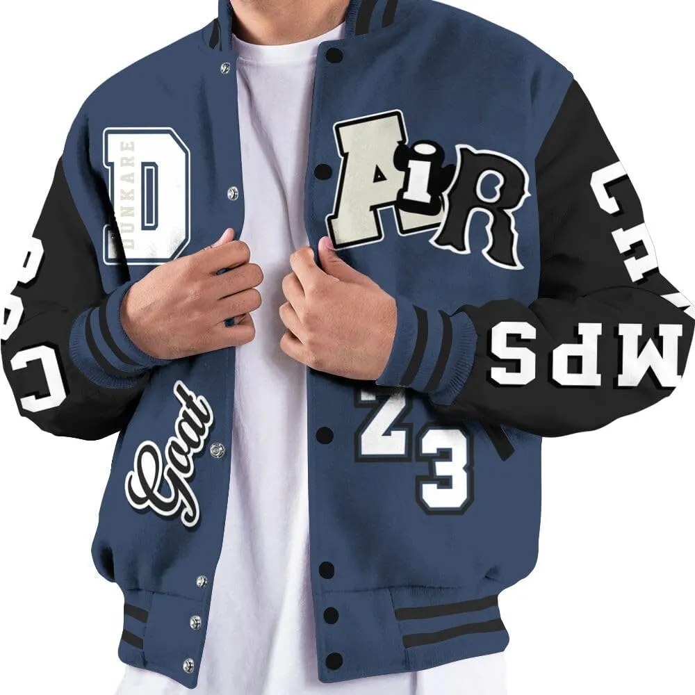Dunkare Diffused Blue 3s Varsity Jacket - The G.O.A.T Flight Streetwear Graphic Tees Men Y2K Tops Women Clothing