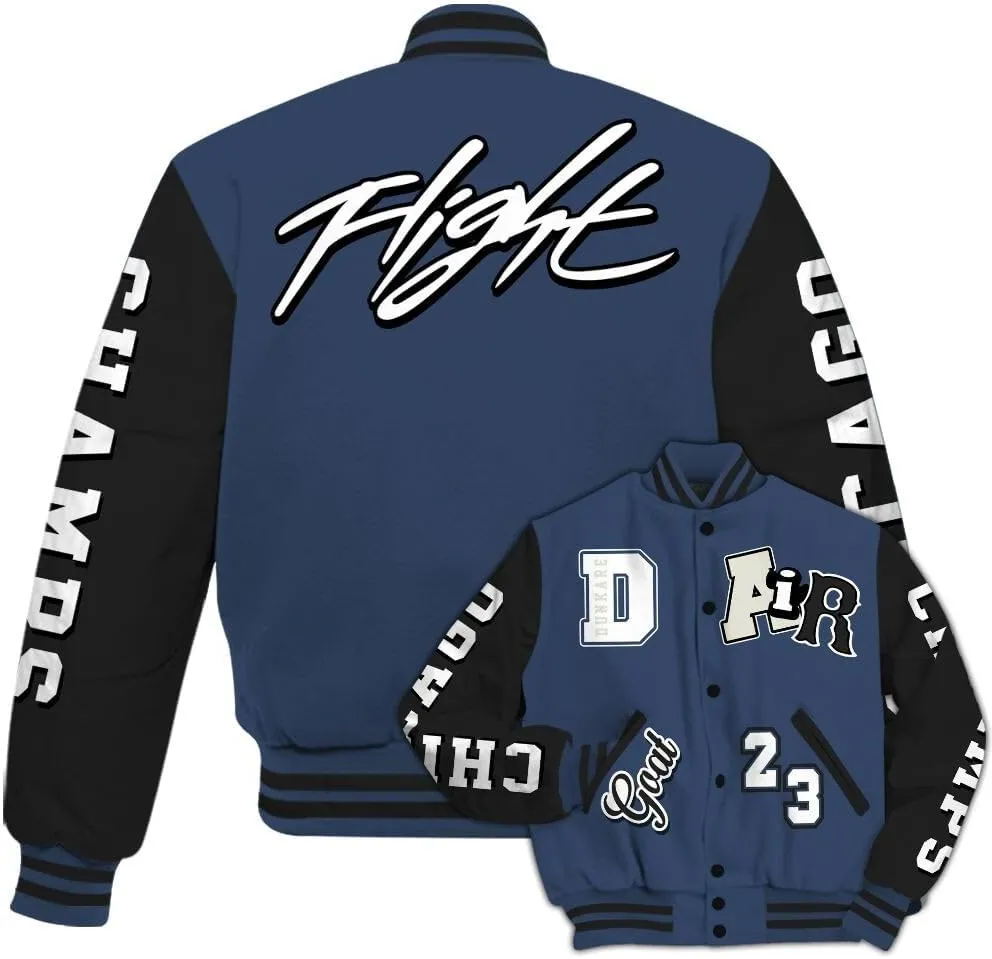 Dunkare Diffused Blue 3s Varsity Jacket - The G.O.A.T Flight Streetwear Graphic Tees Men Y2K Tops Women Clothing