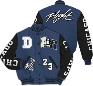 Dunkare Diffused Blue 3s Varsity Jacket - The G.O.A.T Flight Streetwear Graphic Tees Men Y2K Tops Women Clothing