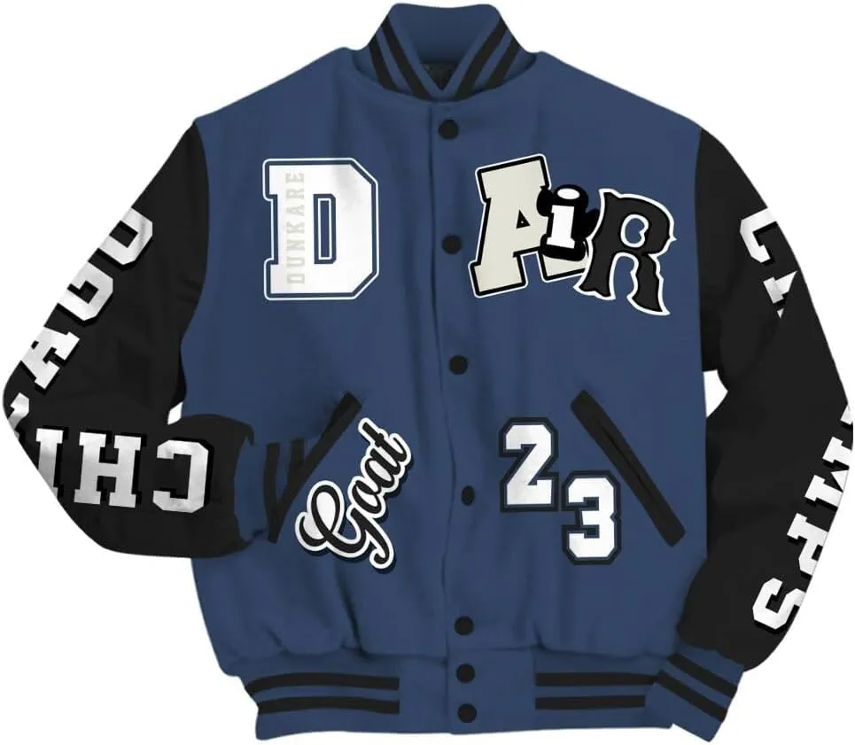 Dunkare Diffused Blue 3s Varsity Jacket - The G.O.A.T Flight Streetwear Graphic Tees Men Y2K Tops Women Clothing