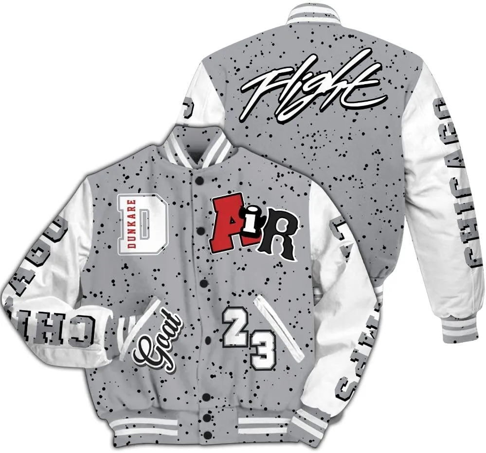 Dunkare White Cement 4s Varsity Jacket - The G.O.A.T Flight Streetwear Graphic Tees Men Y2K Tops Women Clothing