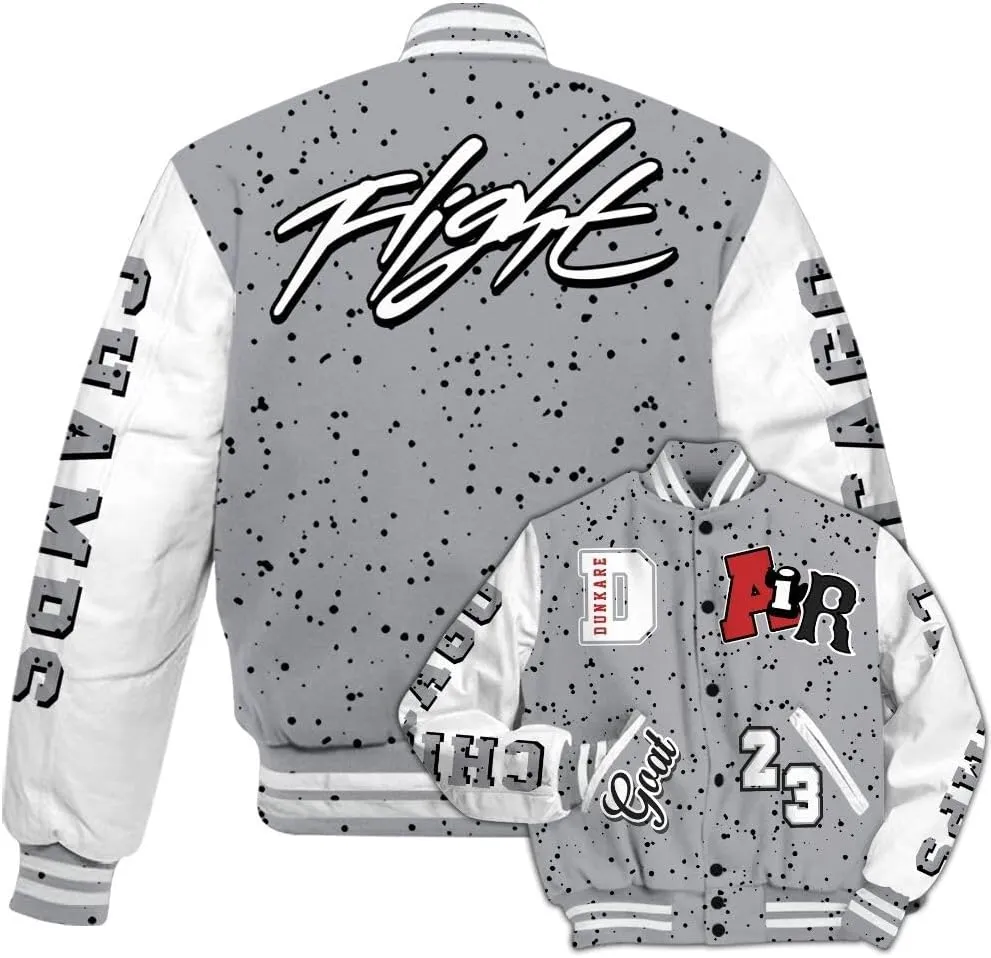 Dunkare White Cement 4s Varsity Jacket - The G.O.A.T Flight Streetwear Graphic Tees Men Y2K Tops Women Clothing