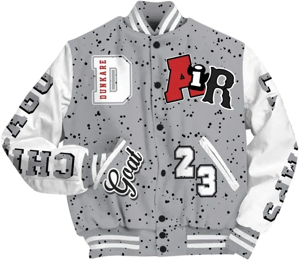 Dunkare White Cement 4s Varsity Jacket - The G.O.A.T Flight Streetwear Graphic Tees Men Y2K Tops Women Clothing