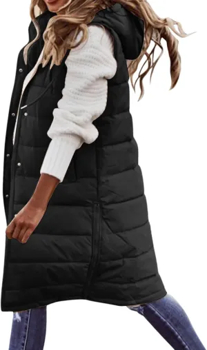 Eduavar Puffer Jacket Womens with Hood Jackets for Women Trendy Winter Warm Sleeveless Down Vest Full Zip Cardigan Coats
