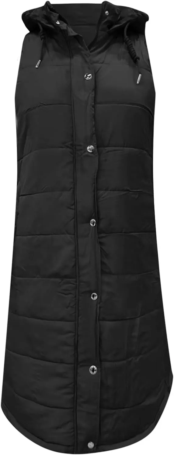 Eduavar Puffer Jacket Womens with Hood Jackets for Women Trendy Winter Warm Sleeveless Down Vest Full Zip Cardigan Coats