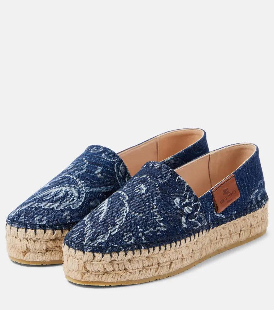Etro Paisley denim jacquard platform espadrilles