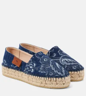 Etro Paisley denim jacquard platform espadrilles