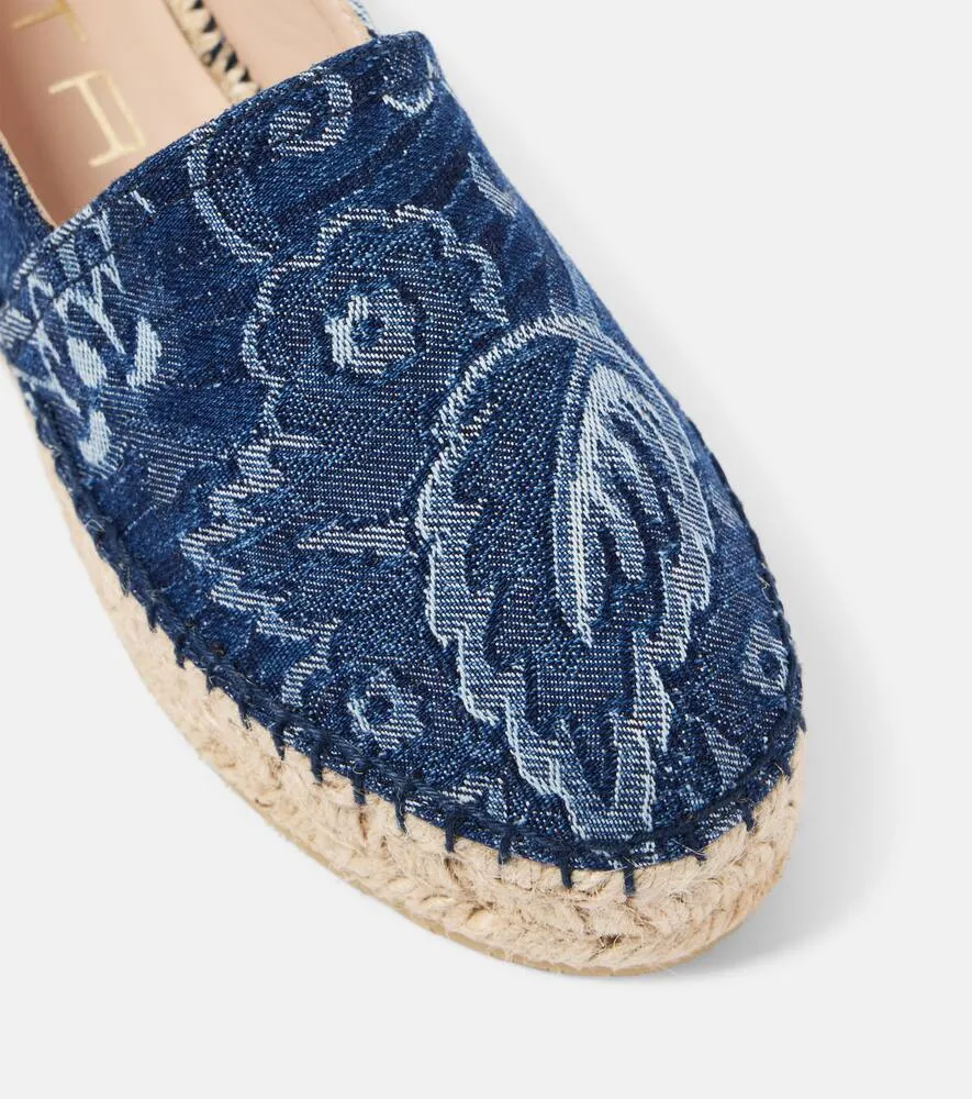 Etro Paisley denim jacquard platform espadrilles