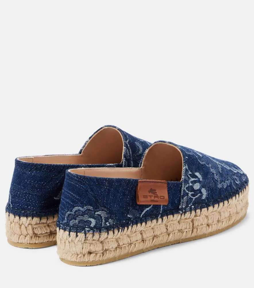 Etro Paisley denim jacquard platform espadrilles