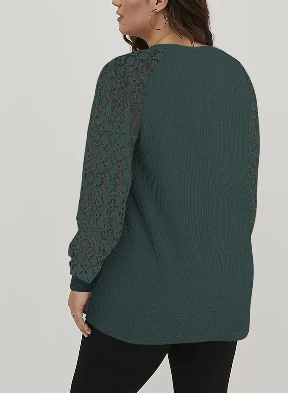 Eytino Plus Size Tops for Women Lace Long Sleeve Round Neck Casual Loose Blouses T Shirts(1X-5X)