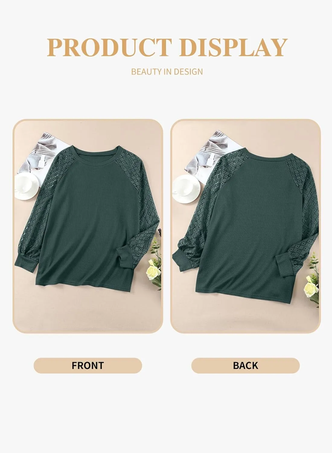 Eytino Plus Size Tops for Women Lace Long Sleeve Round Neck Casual Loose Blouses T Shirts(1X-5X)