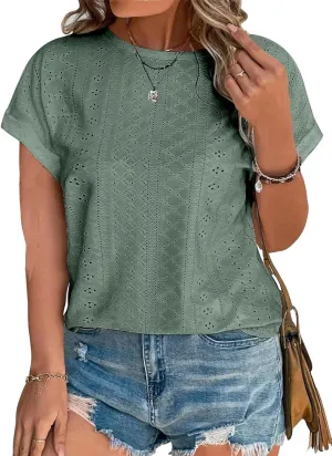 Eytino Women Plus Size Tops Short Sleeve Crewneck Casual Loose Summer Blouse Shirts(1X-5X)