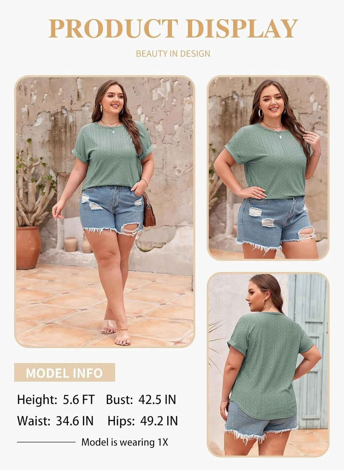 Eytino Women Plus Size Tops Short Sleeve Crewneck Casual Loose Summer Blouse Shirts(1X-5X)