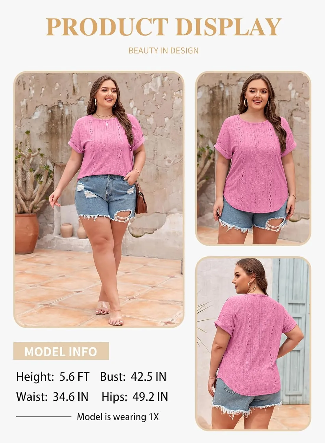 Eytino Women Plus Size Tops Short Sleeve Crewneck Casual Loose Summer Blouse Shirts(1X-5X)