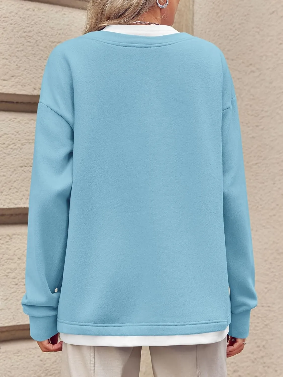 Fisoew Womens Crewneck Oversized Sweatshirts Long Sleeve Contrast Colors 2 in 1 Casual Pullover Tops