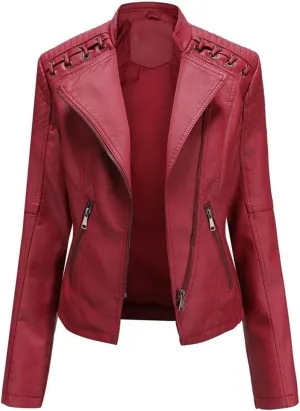 Fjnbbiot Spring Autumn Pu Faux Leather Jacket For Women Fashion Moto Biker Short Coats Luxury Casual Zipper Outerwears