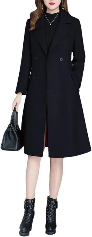 Fjnbbiot Spring Autumn Wool Coat Women Warm Woolen Jacket Parkas Long Slim Notched Collar Wool Blend Over Coat Windbreaker