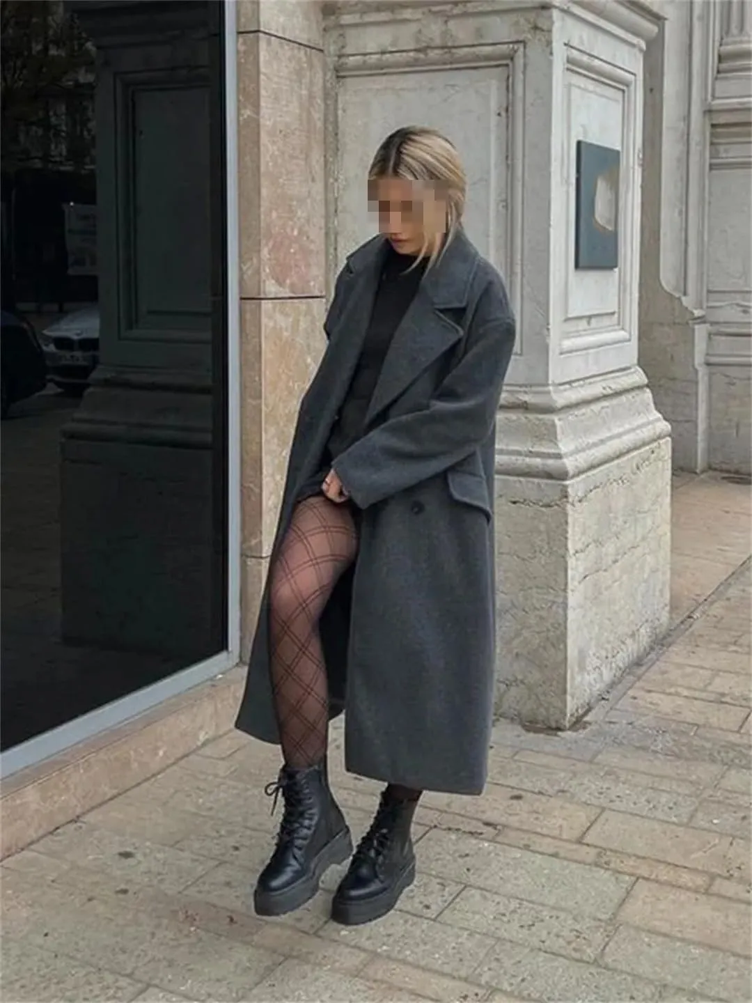 Fjnbbiot Women Winter Thick Woolen Coats With Loose Long Sleeves Elegant Notched Collar Double Breasted Wool Blend Over Coat