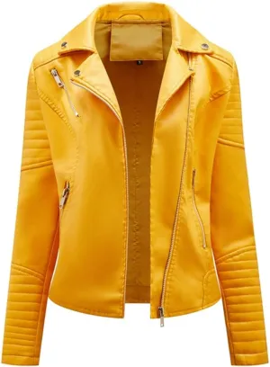 Fjnbbiot Women's Moto Biker Zipper Jacket Fashion Faux Leather Jacket Spring Autumn Coat