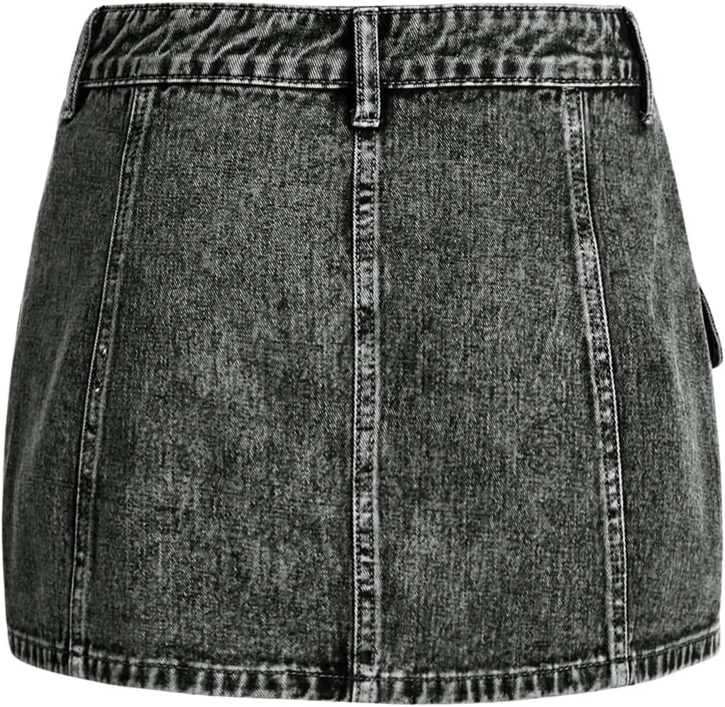 Floerns Women's High Waisted Denim Mini Skirt Flap Pocket Bodycon Jean Cargo Skirts