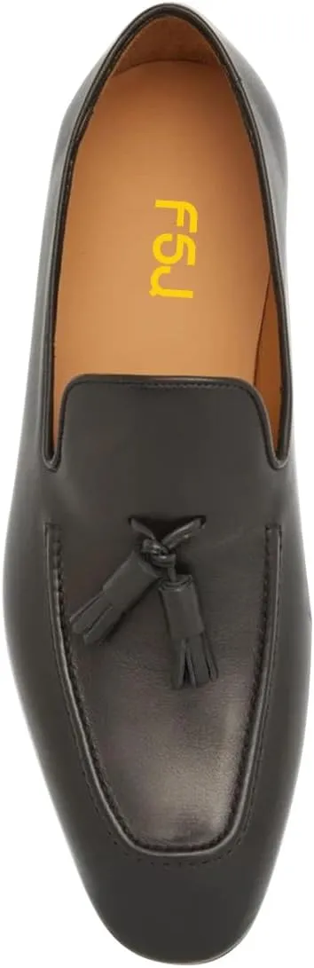 FSJ Men's Classic Leather Tassel Loafers Elegant Slip-On Dress Shoes with Soft Cushioned Insole Formal Casual Wear Shoes Size 4-16 US