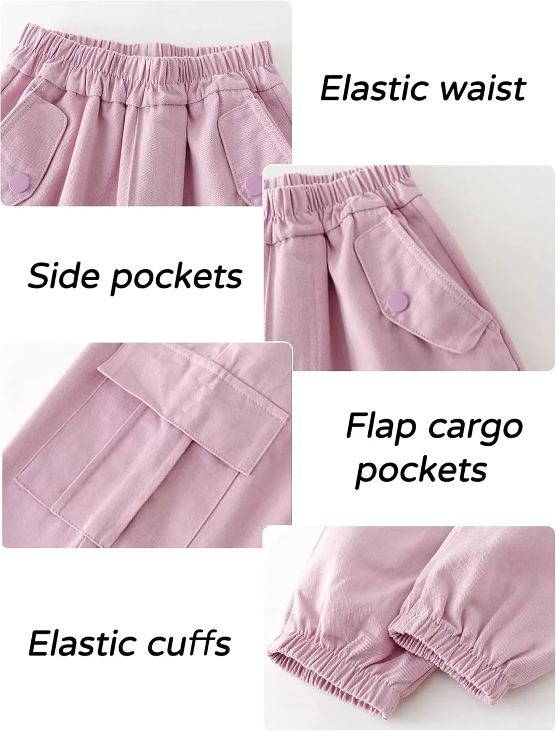 Girls Cargo Jogger Pants with Pockets Elastic Waist Loose Sweatpant Soft Cotton Straight Trousers Pant 5-14 Years