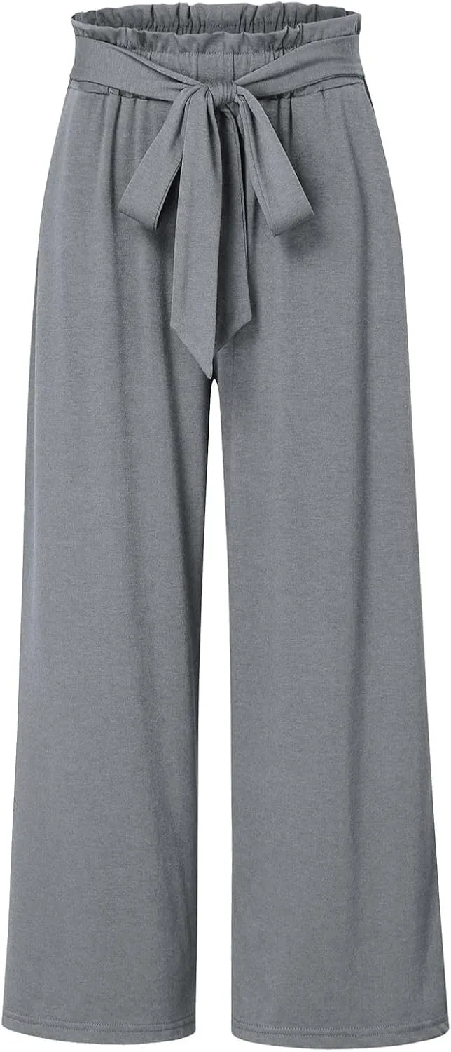 Girls Cotton Linen Palazzo Pants Wide Leg High Waist Smocked Flowy Trousers 2025 Kids Summer Beach Vacation Outfits