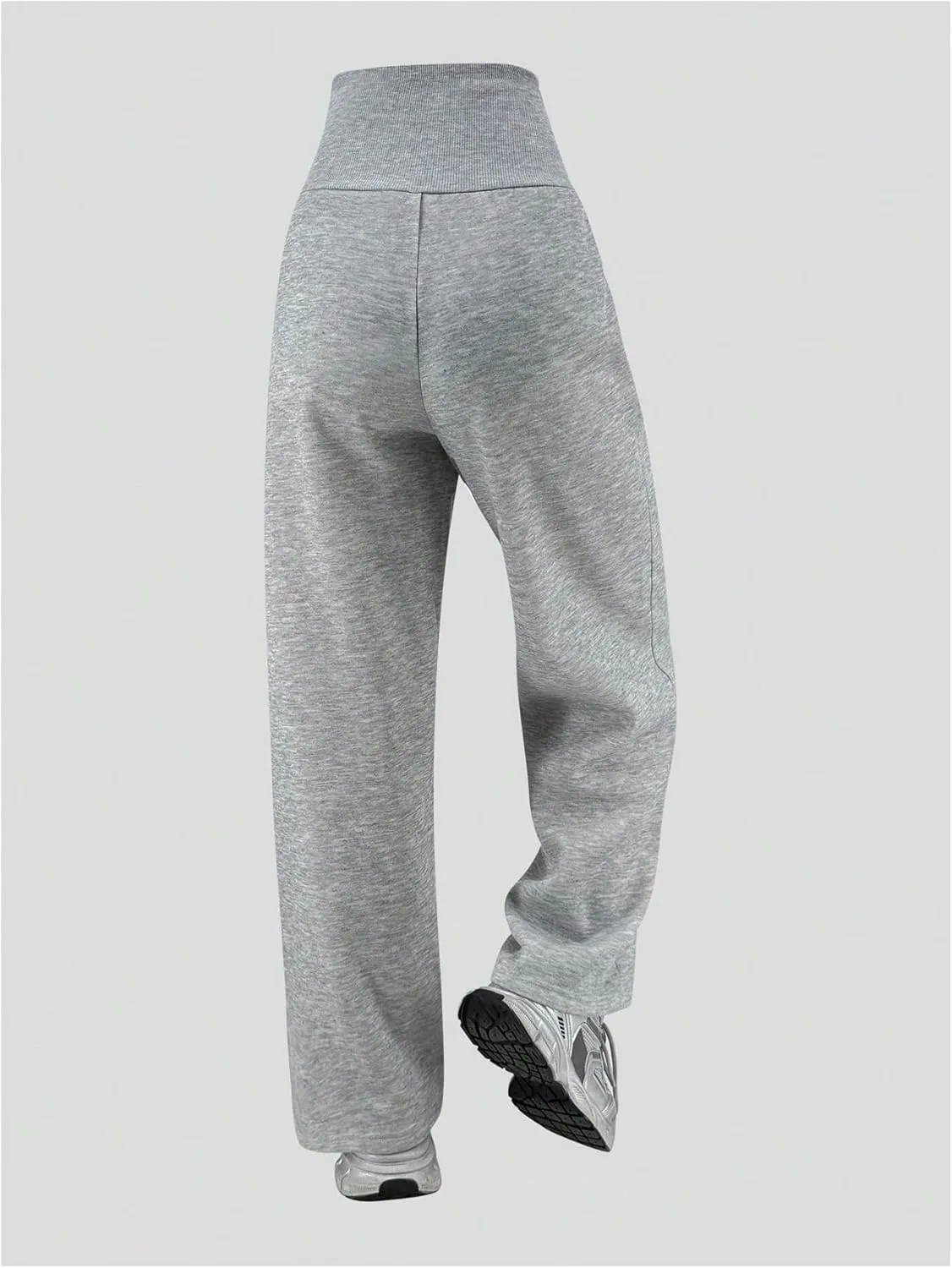 Girl's Elastic High Waisted Sweatpants Wide Leg Letter Patched Track Pants Trousers