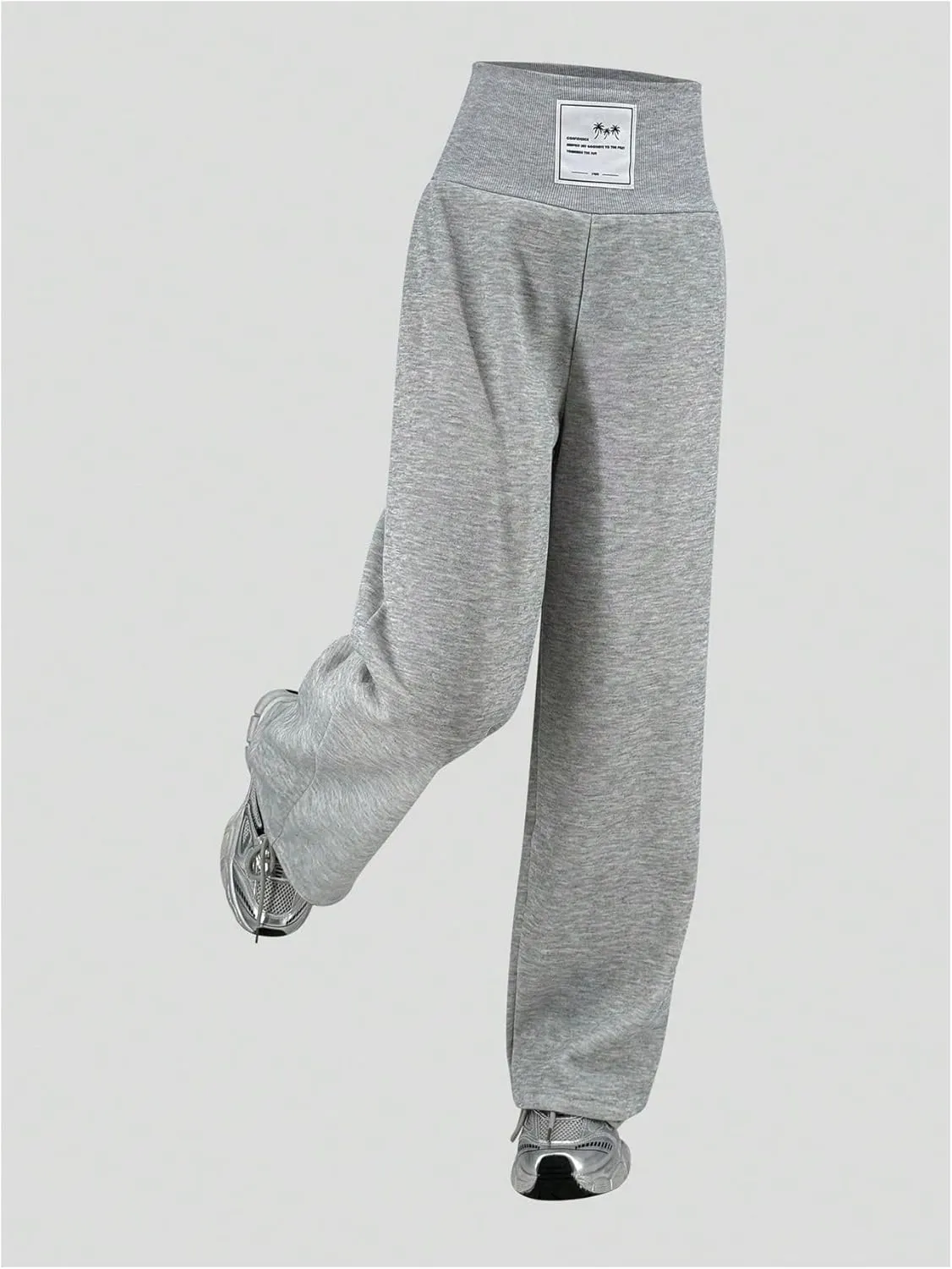 Girl's Elastic High Waisted Sweatpants Wide Leg Letter Patched Track Pants Trousers
