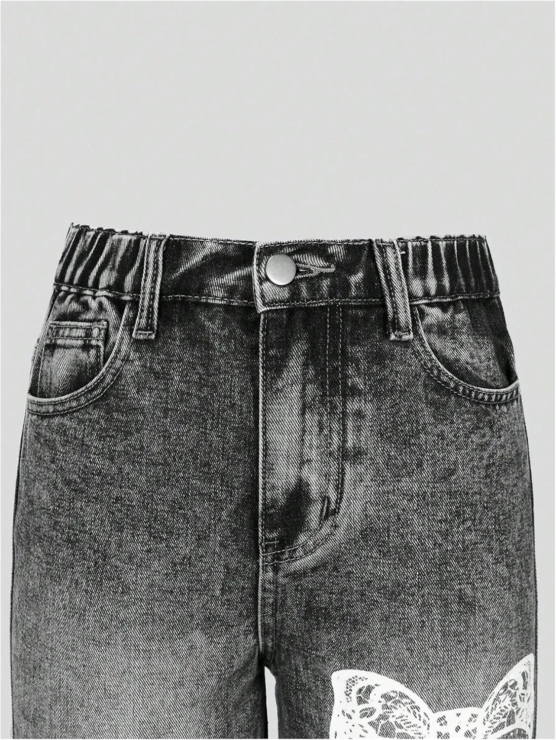 Girl's Y2k Bow Print Baggy Jeans Wide Leg High Waisted Denim Pants