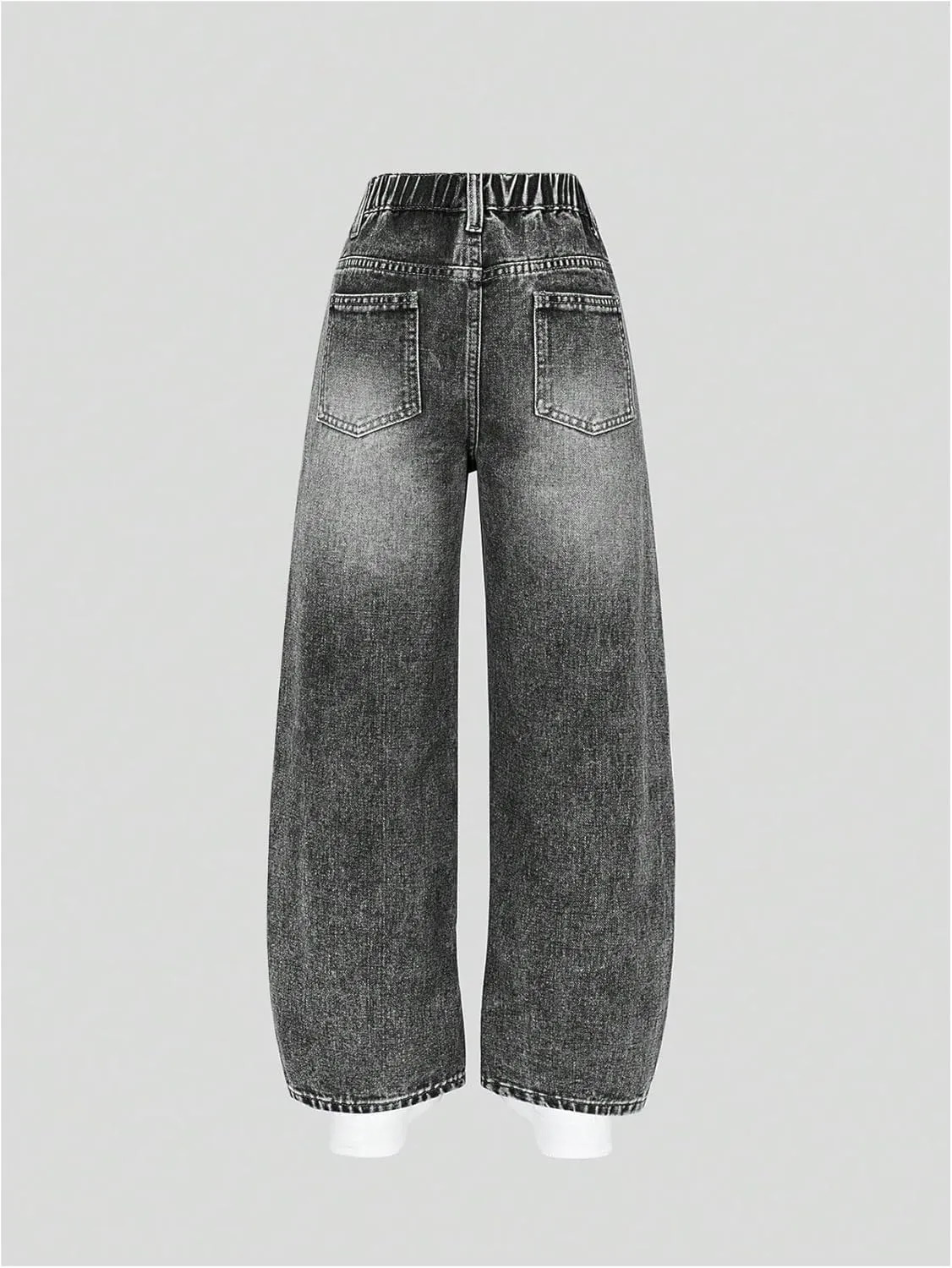 Girl's Y2k Bow Print Baggy Jeans Wide Leg High Waisted Denim Pants