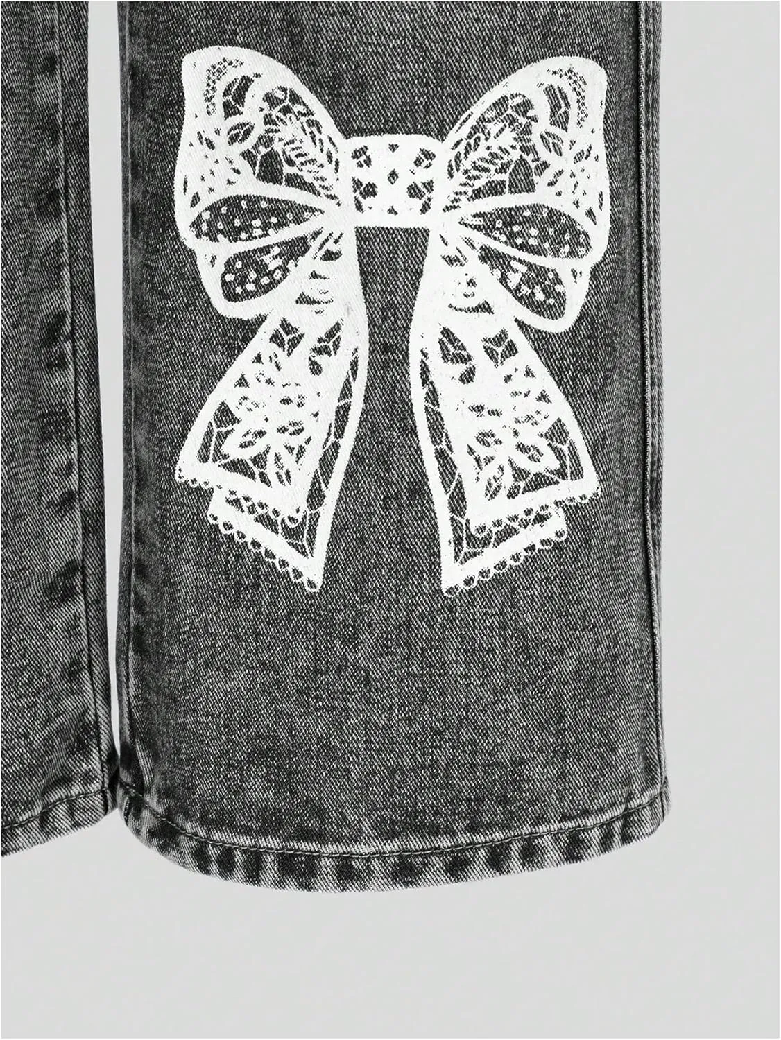 Girl's Y2k Bow Print Baggy Jeans Wide Leg High Waisted Denim Pants