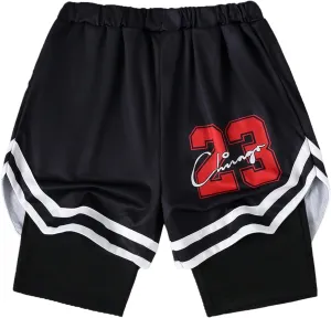 GORGLITTER Boy's Number Graphic 2 in 1 Shorts Drawstring Waist Workout Athletic Gym Shorts with Liner