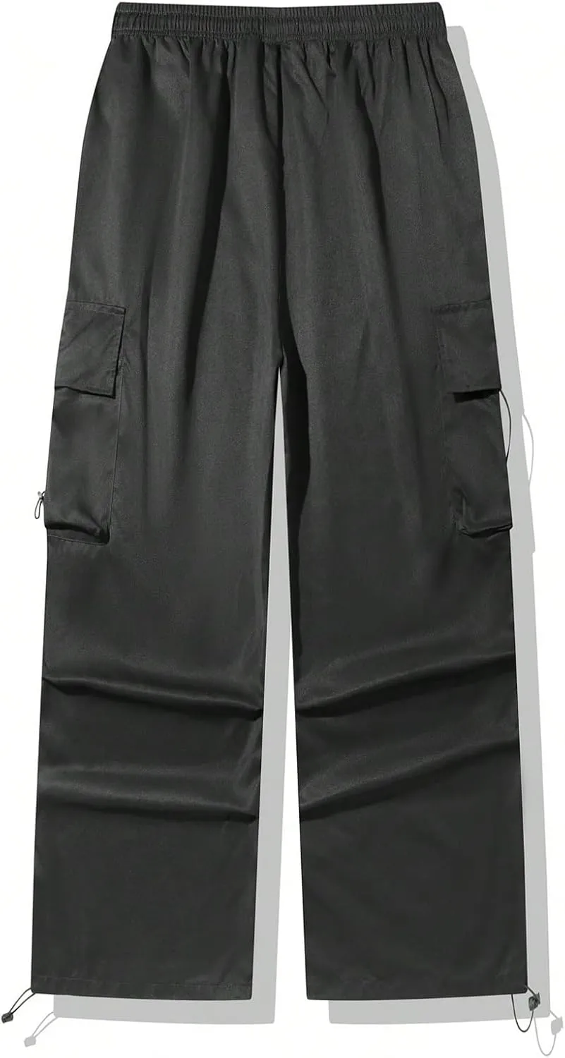 GORGLITTER Men's Parachute Cargo Pants Jogger with Pockets Baggy Wide Leg Open Bottom Elastics Waisted Loose Sweatpants