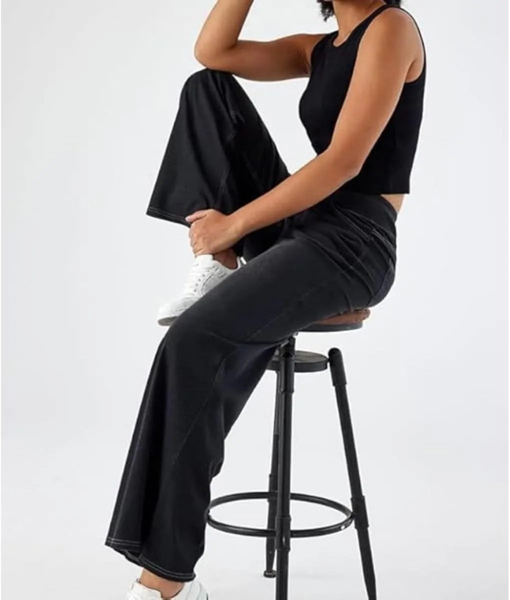 Grevela Pull up Jeans, High-Waisted Multi-Pocket Stretch high-Rise Wide-Leg Casual Jean